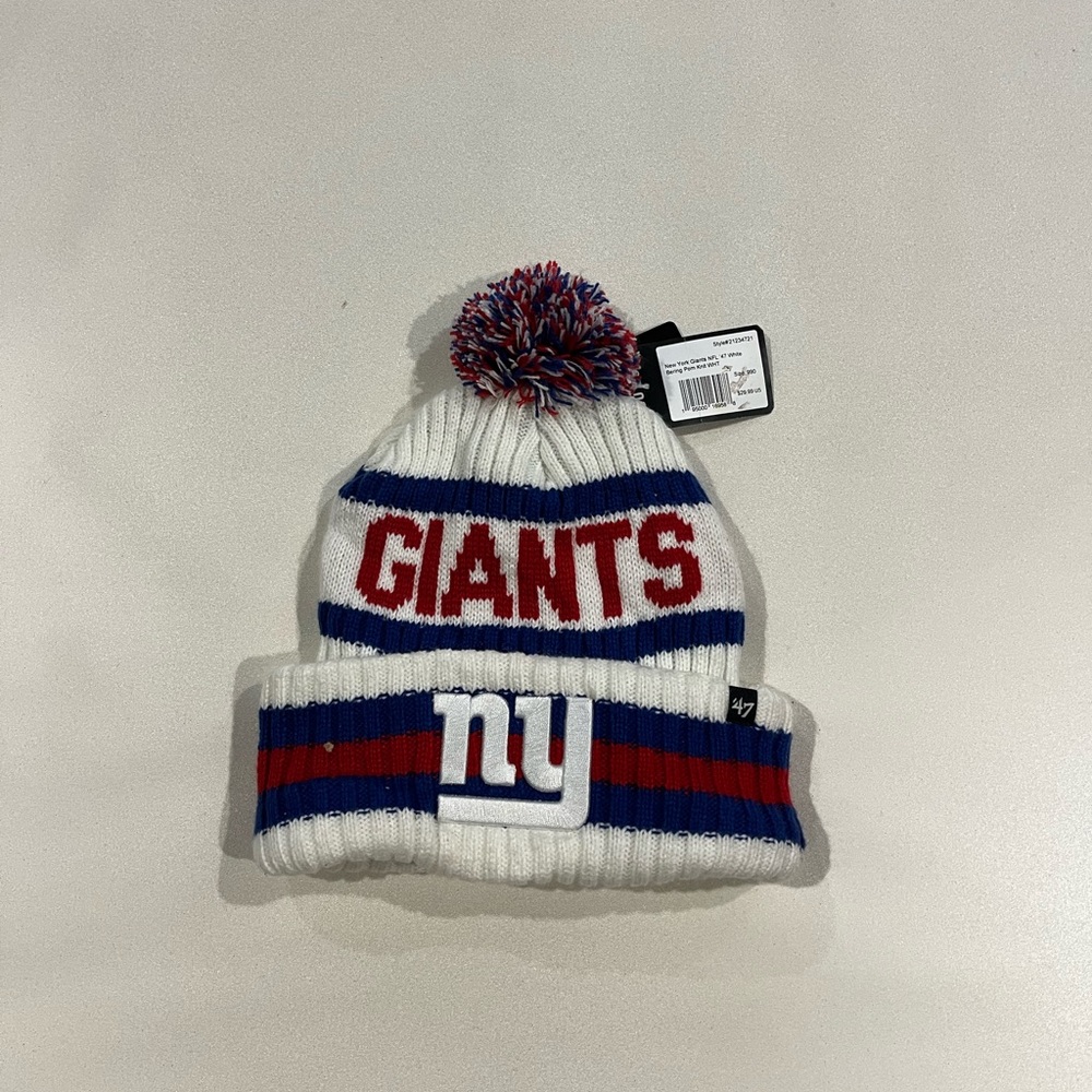 NFL new york giants ‘47 white bering pom knit